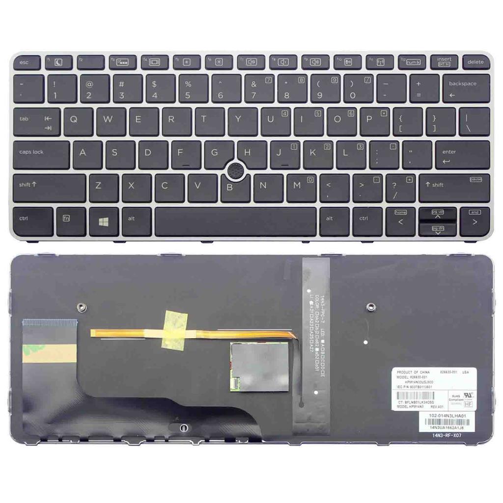 Notebook keyboard for HP EliteBook 725 820 G3 G4 with pointstick backlit frame silver