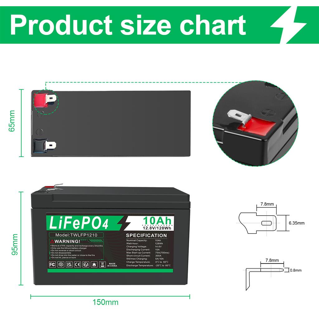 Lifepo4 battery 12.8V 10Ah accu for Camping / Solar System /Home Alarm Systems