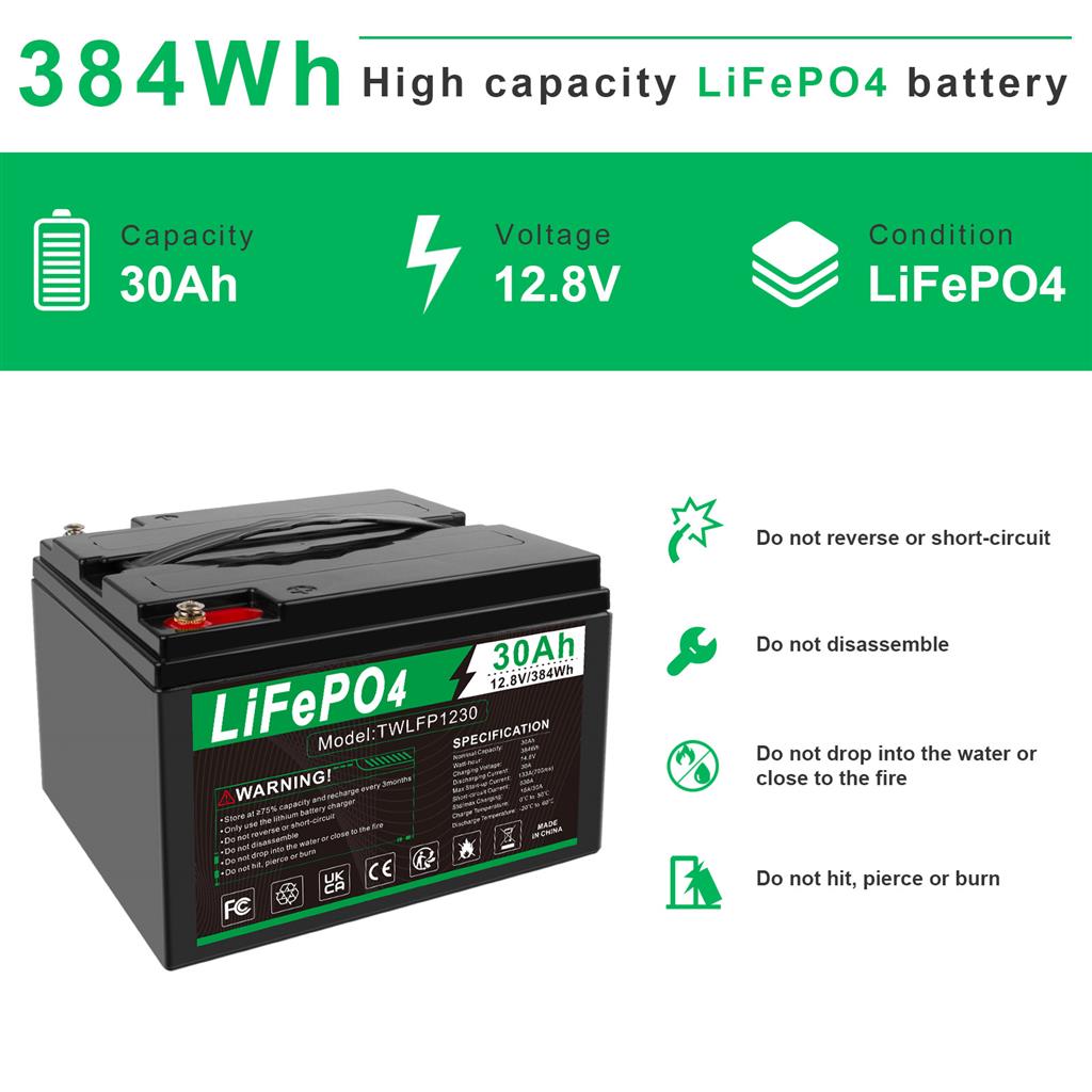Lifepo4 battery 12.8V 30Ah accu for Camping / Solar System /Home Alarm Systems