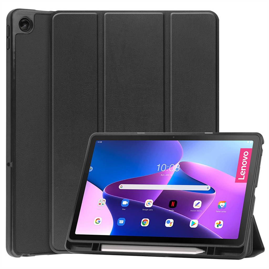 10.6 inch Tri-Fold Premium Leather Case Slim Smart Sleeve For Lenovo M10 plus 3rd Gen Zwart