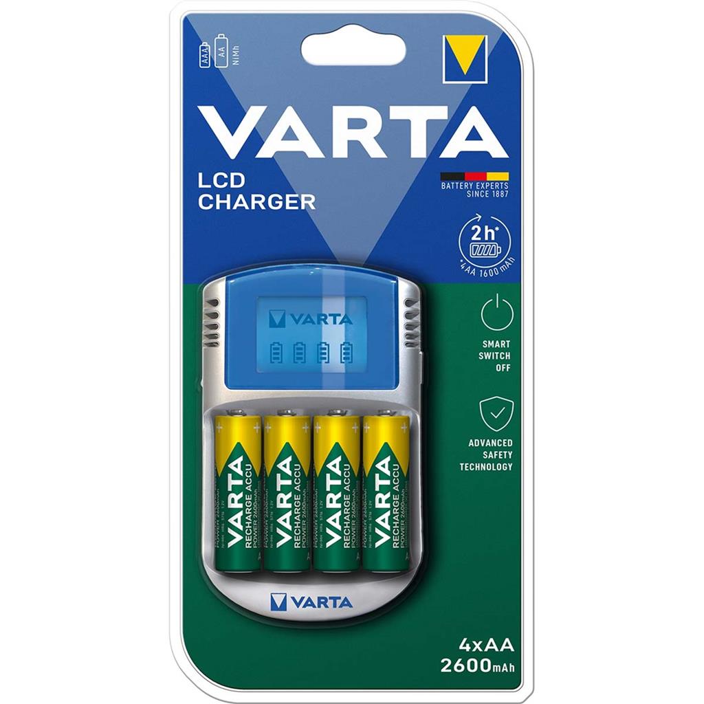 Varta NiMH Battery Charger AA/AAA,1.2V DC,4x AA/HR6 2600mAh,Trickle charging,Euro Type