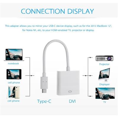 USB 3.1 USB-C Male to DVI-D Female Adapter, 10cm